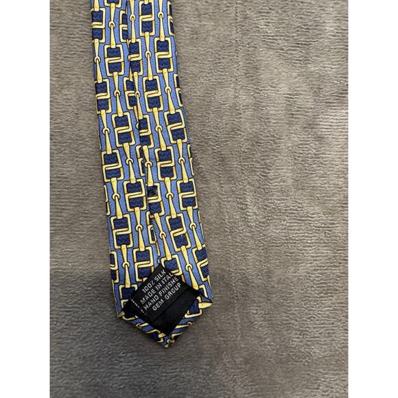 Paolo by Gucci Mens 100% Silk Necktie Blue Gold Horse Bit 59” x 4” Italy - Picture 4 of 5